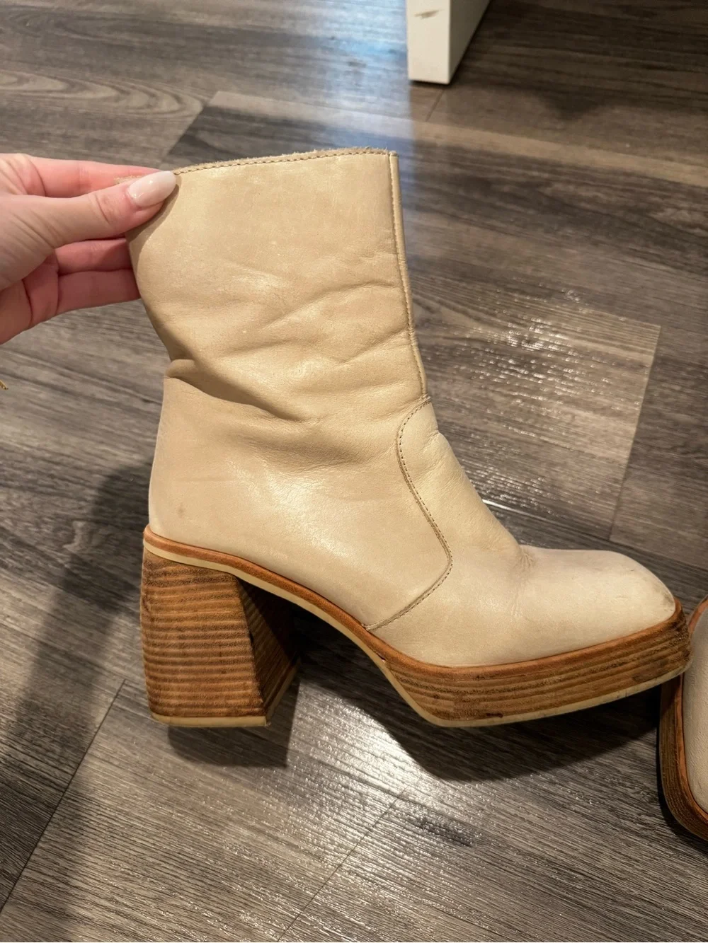 Free People Ruby Platform Ankle Boot Bone Leather Western Size 39 1/2 (9.5)